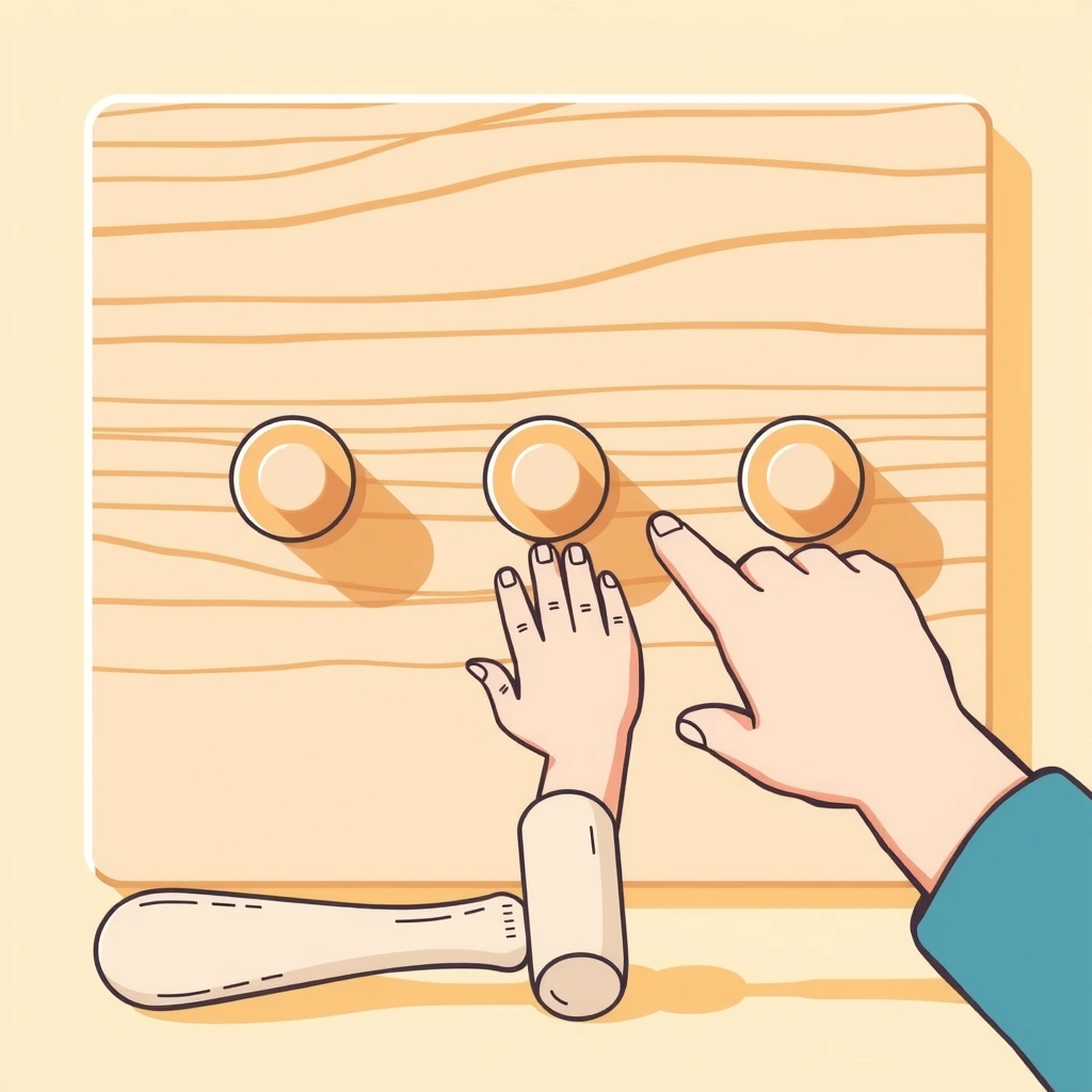 Ilustracja stacji: młotek i kołki - Materiały - Dzień Majsterkowicza