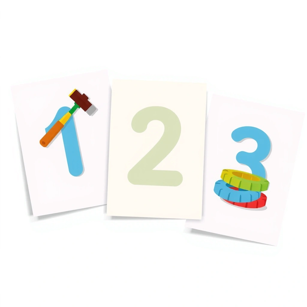 Karty liczb 1–3 z przedmiotami - Szablony - Dzień Majsterkowicza