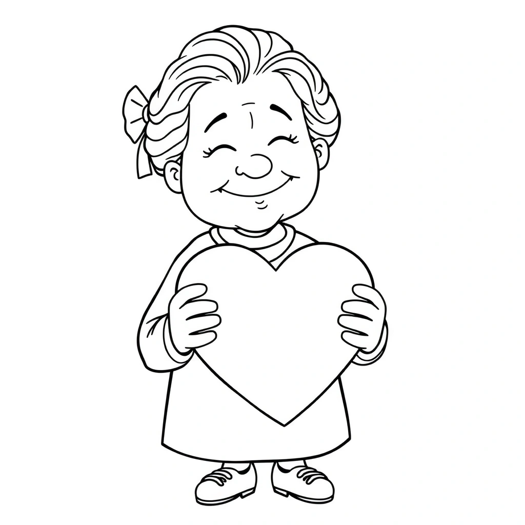 Kolorowanka: Babcia z serduszkiem - Kolorowanki - Dzień Babci