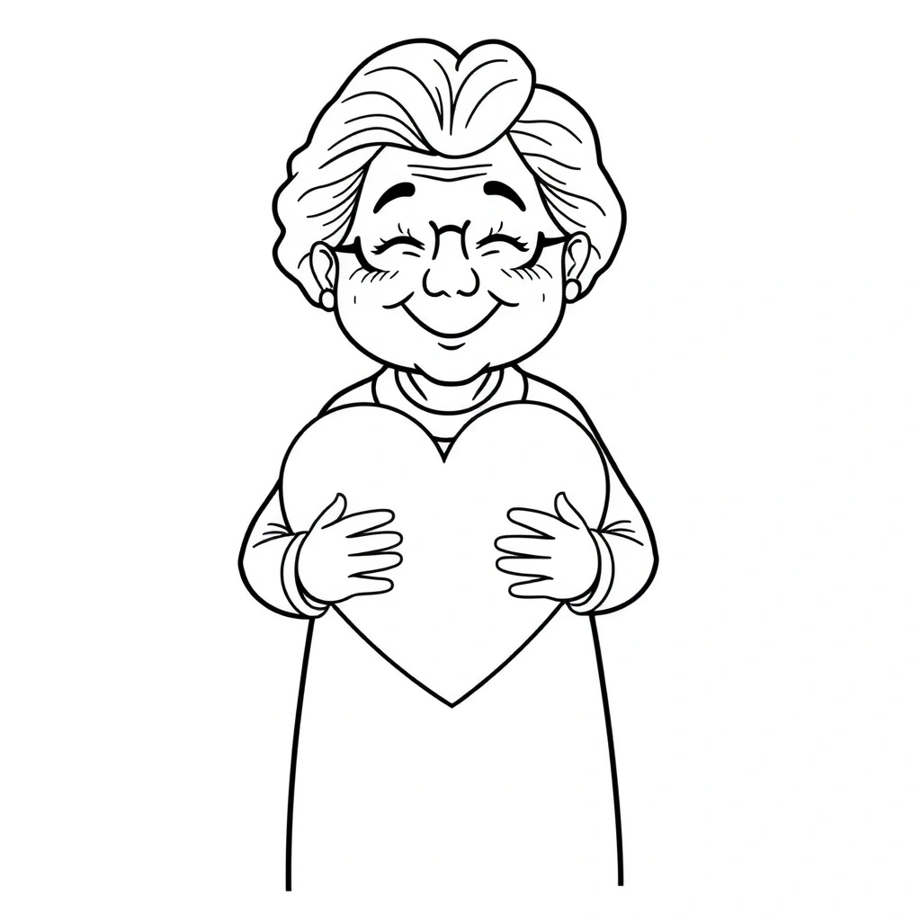 Kolorowanka: Babcia z serduszkiem - Kolorowanki - Dzień Babci