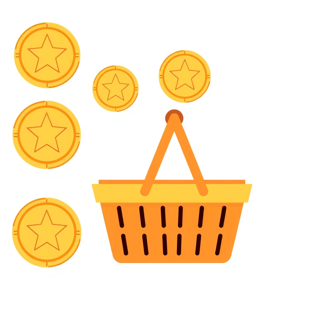 Monety i koszyk do zabawy w sklepik - Szablony - Dzień Zdrowego Jedzenia