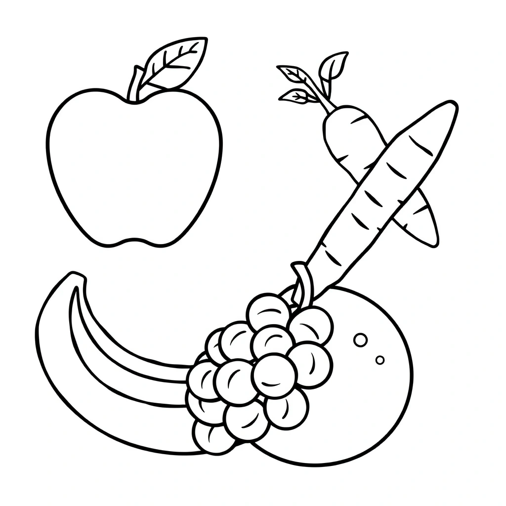 Strona do kolorowania: owoce i warzywa - Kolorowanki - Dzień Zdrowego Jedzenia