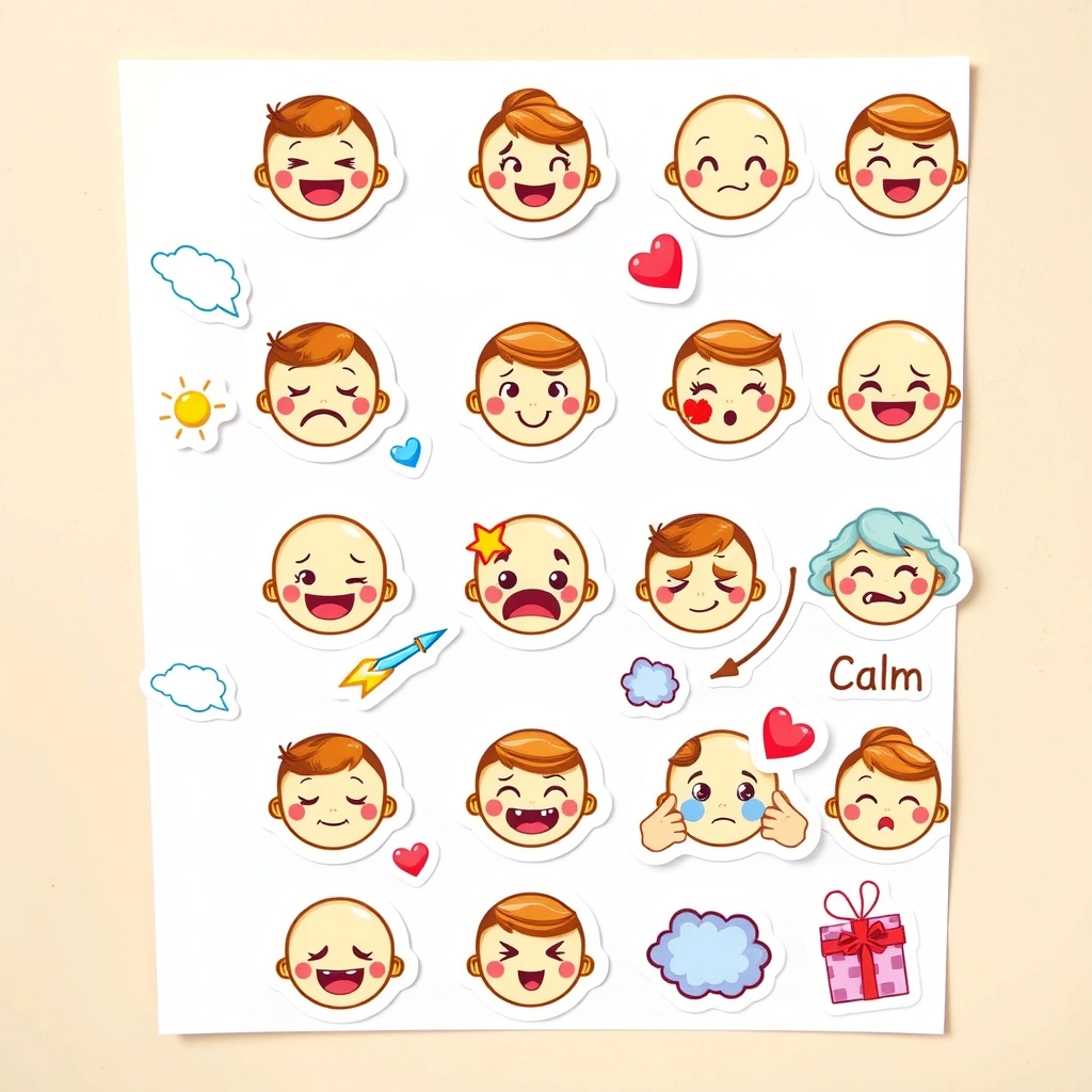 Arkusz z naklejkami — ikony emocji - Szablony - Dzień Kolorowanek