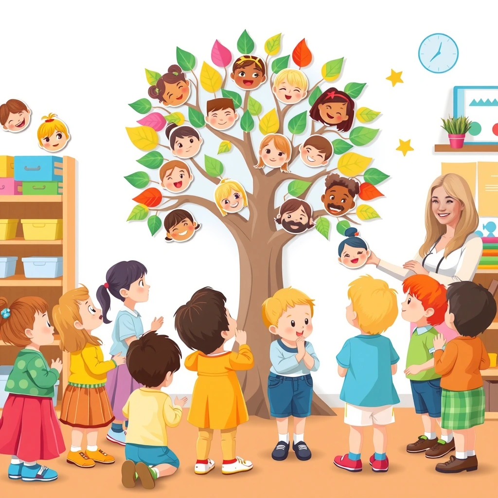 Ilustracja — Przyklejanie liści na Drzewo Emocji - Materiały - Dzień Kolorowanek