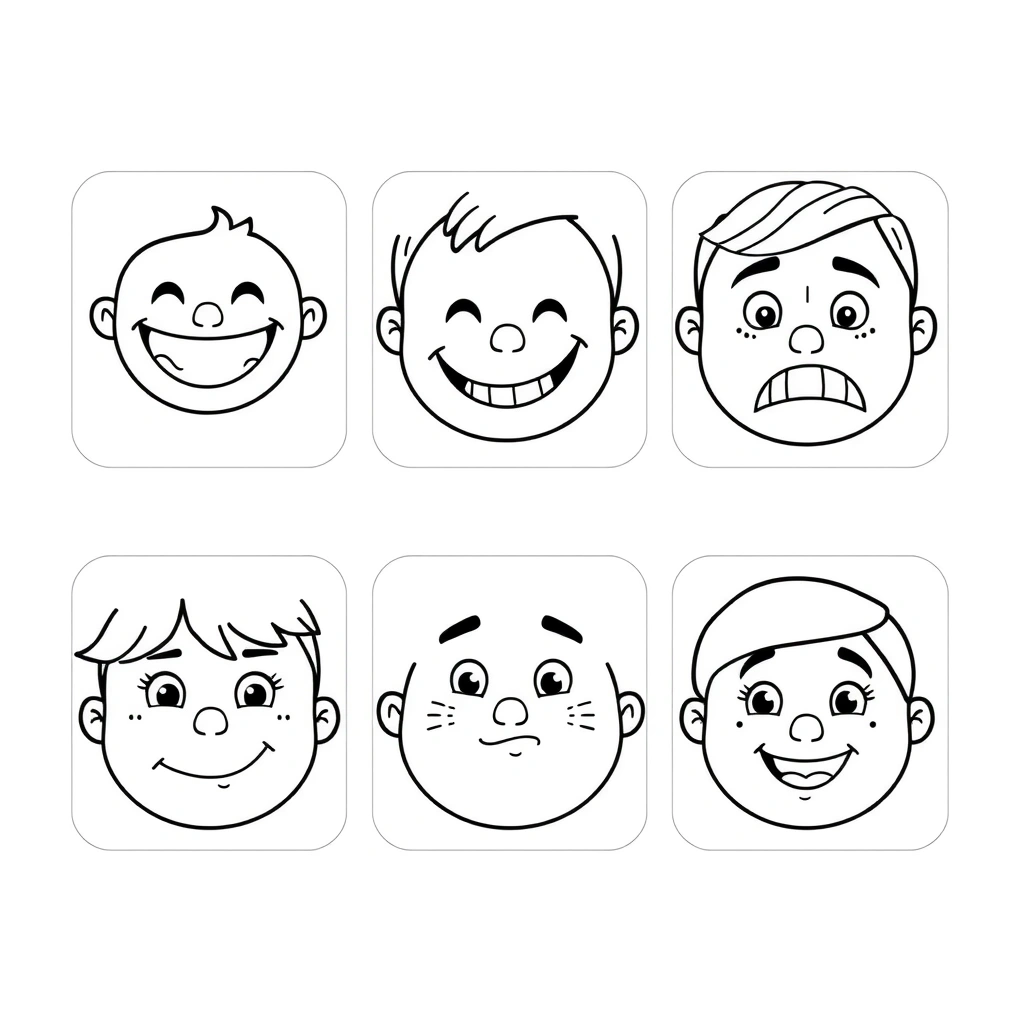 Kolorowanka — Proste twarze emocji - Kolorowanki - Dzień Kolorowanek