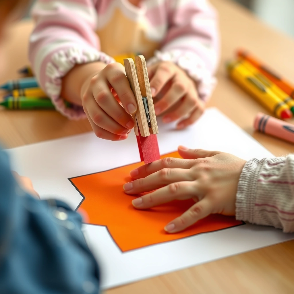 Ćwiczenie chwytu — przyczep kredkę (zbliżenie dłoni) - Materiały - Dzień Kredki