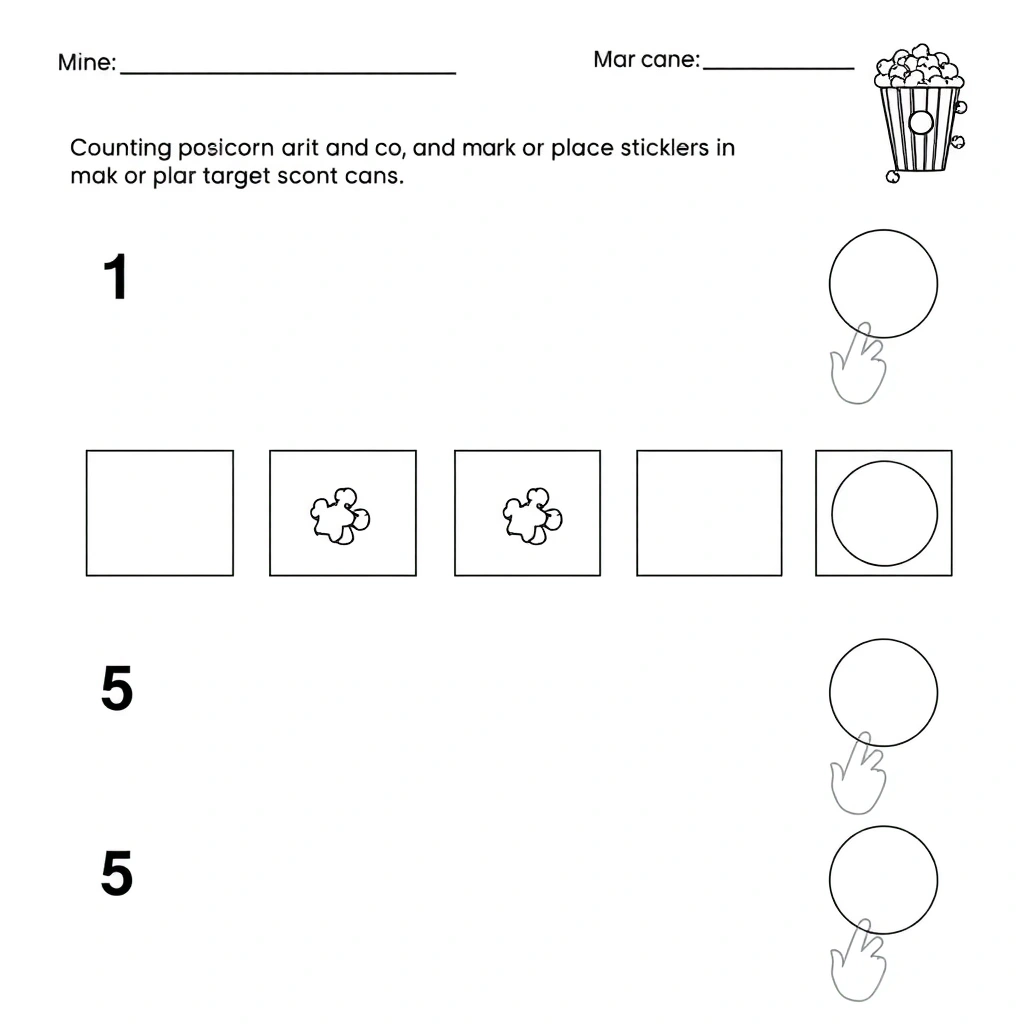 Karta do liczenia 1–5 z polami do zaznaczania - Szablony - Dzień Popcornu