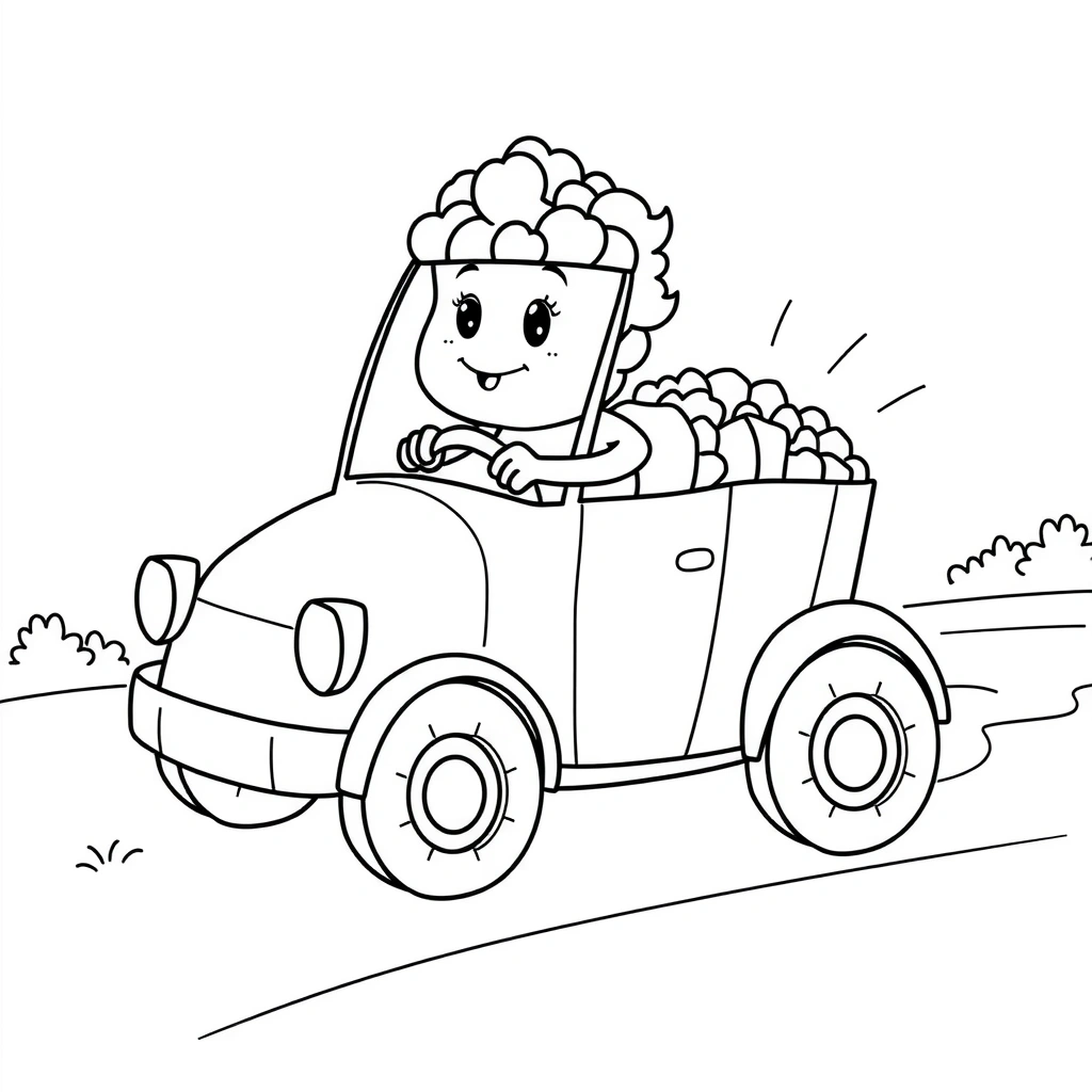 Kolorowanka: popcornowy pojazd/zwierzątko - Kolorowanki - Dzień Popcornu
