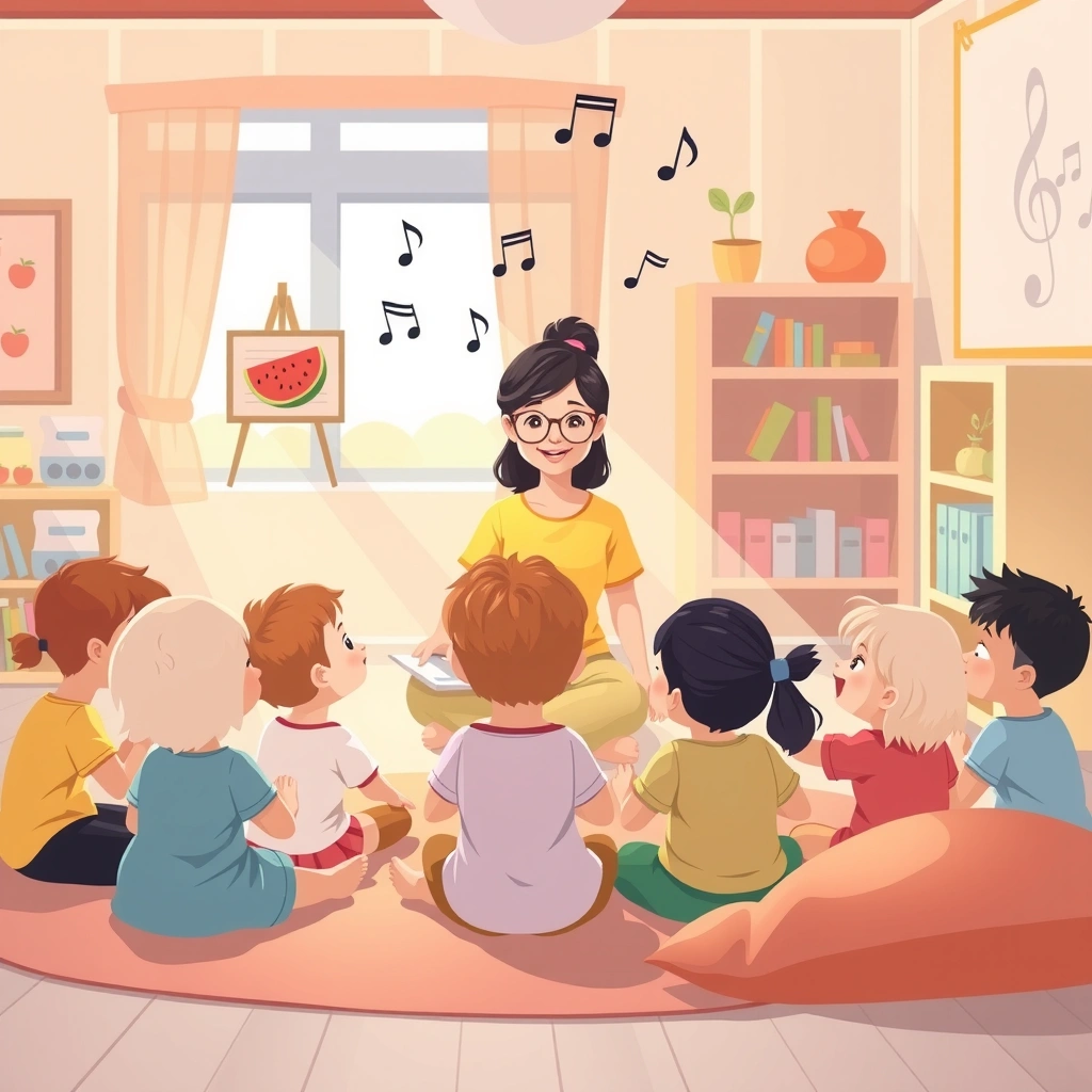 Ilustracja: Kółko powitalne z nauczycielem - Materiały - Dzień Arbuza