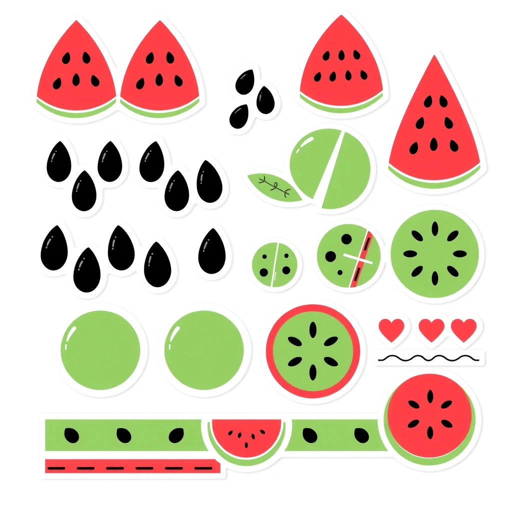 Szablon naklejek 'Ziarenka' i dekoracje - Szablony - Dzień Arbuza