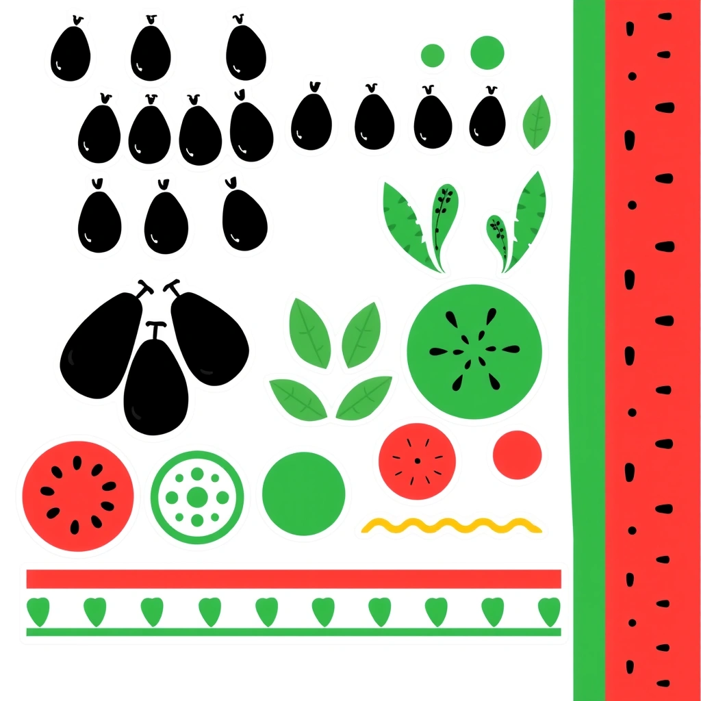 Szablon naklejek 'Ziarenka' i dekoracje - Szablony - Dzień Arbuza
