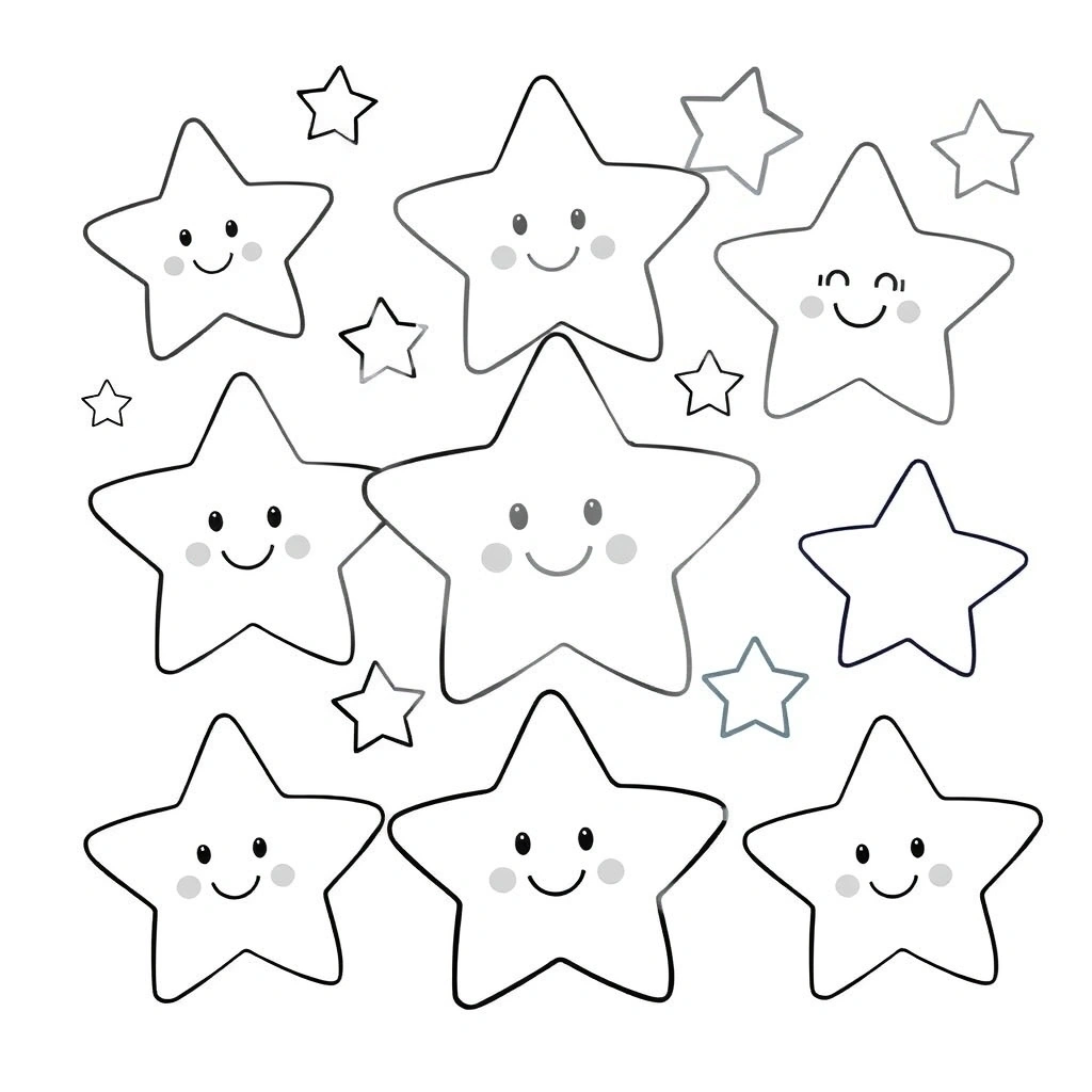 Kolorowanka — Duże gwiazdki i obłoczki - Kolorowanki - Andrzejki