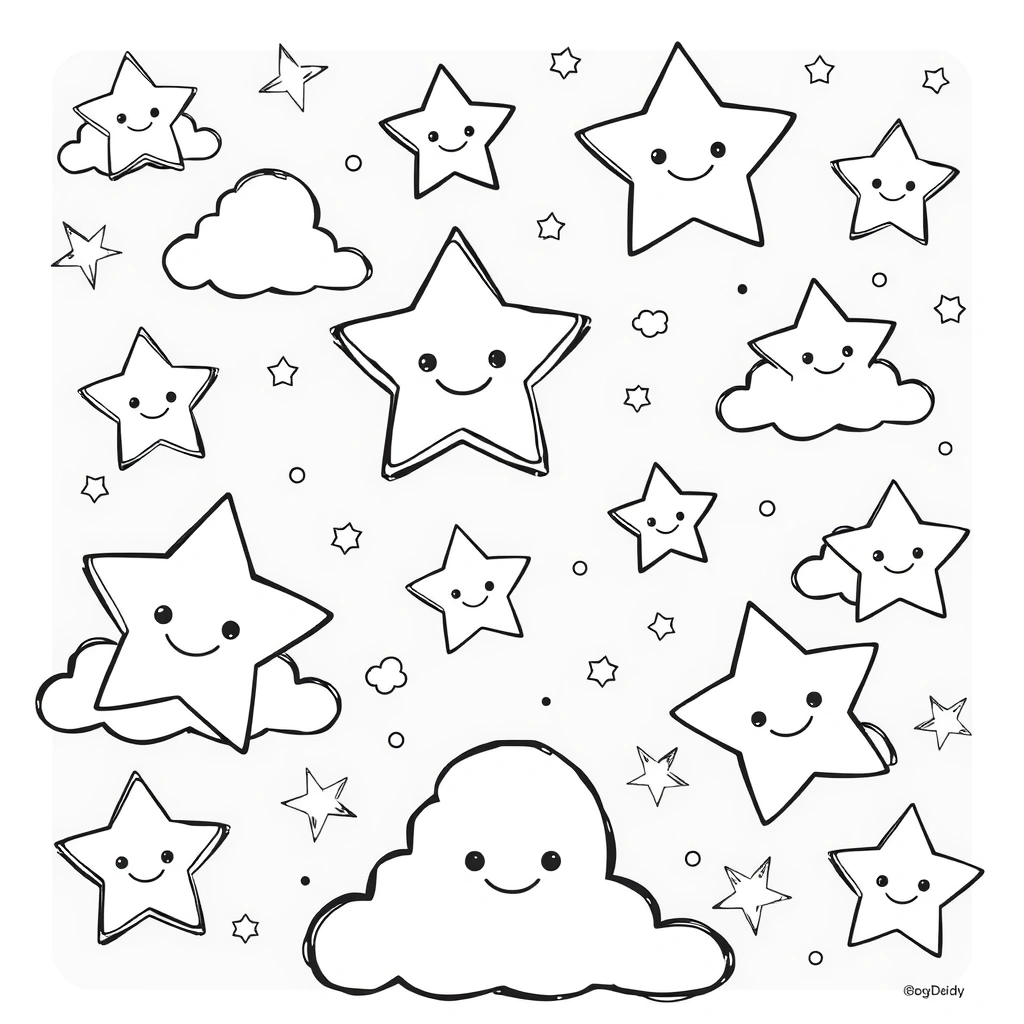 Kolorowanka — Duże gwiazdki i obłoczki - Kolorowanki - Andrzejki