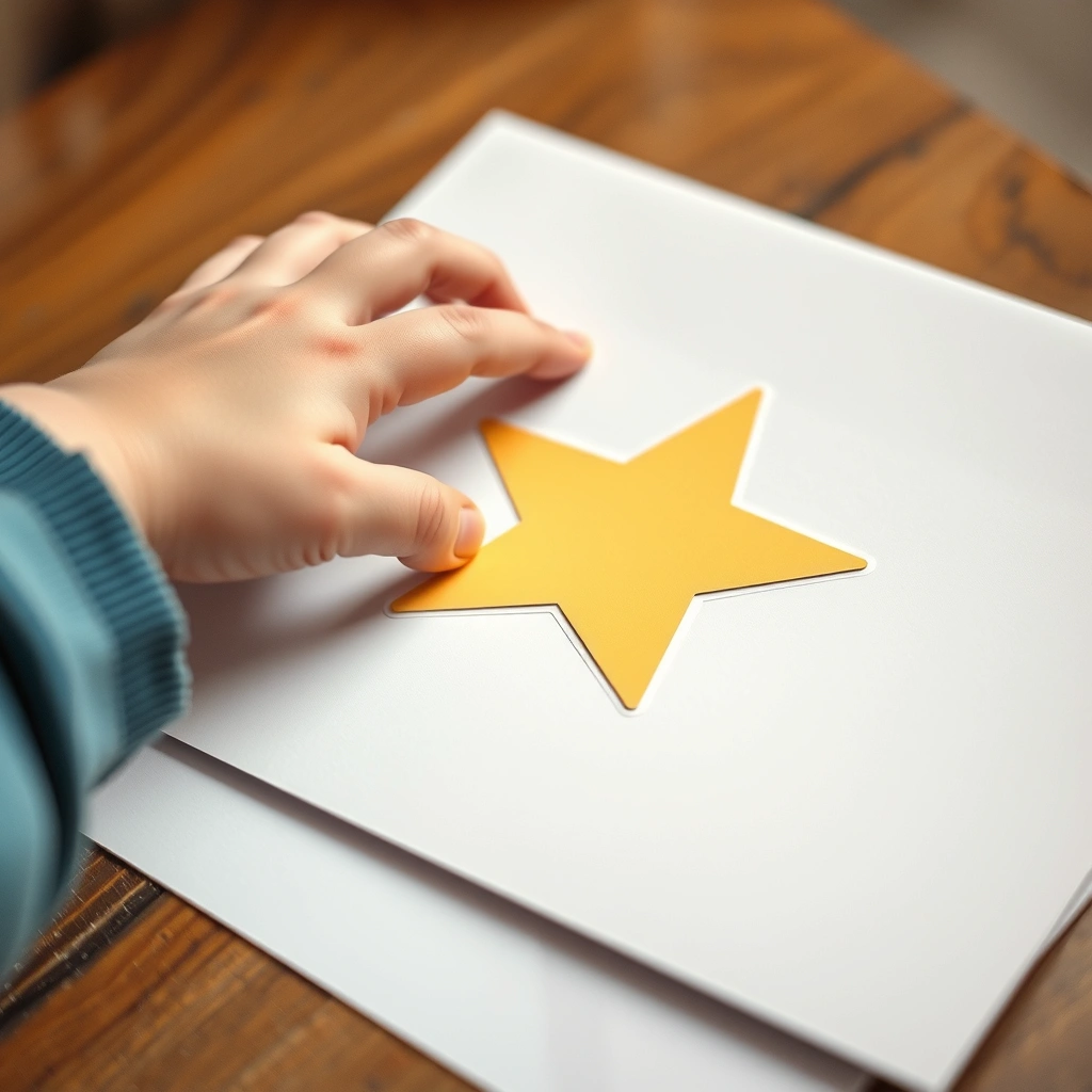 Zbliżenie ręki dziecka przyklejającej gwiazdkę - Materiały - Andrzejki